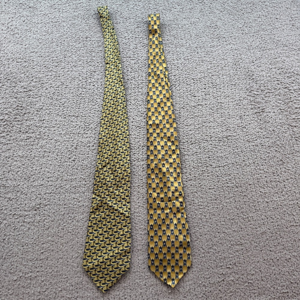 Vintage Mens Tie Lot The Nature Conservancy Silk Duck & Puritan Geometric Gold